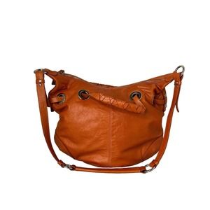 FRANCESCO BIASIA Orange‎ Brown Leather Slouchy Hobo Shoulder Bag Purse